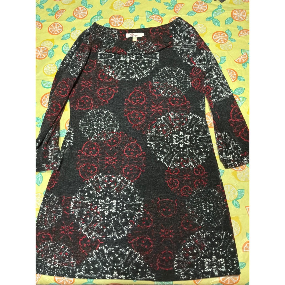 Boho Womens Aryeh Medallion Mandala Knit Tunic Dress L Gray‎ Red